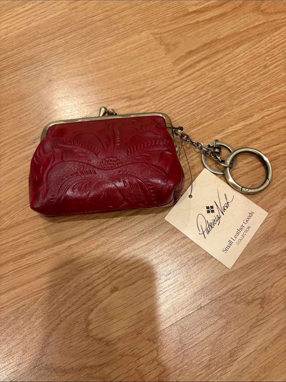 Patricia Nash Red Embossed Leather Coin Purse Keyring
